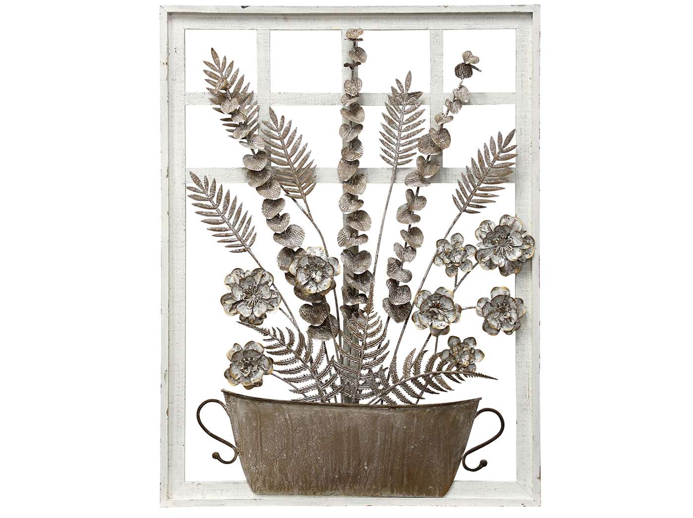Bronze And White Metal Flowers Framed Wall Art 24 W X 32 H Steinhafels