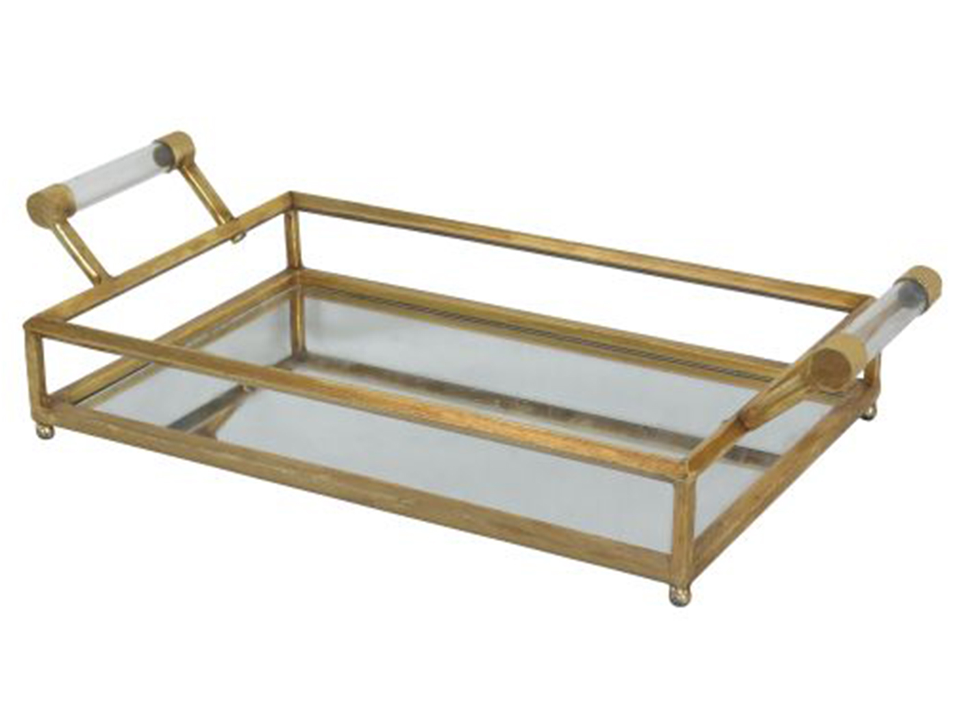 Antique Gold Metal And Mirror Tray 22 W