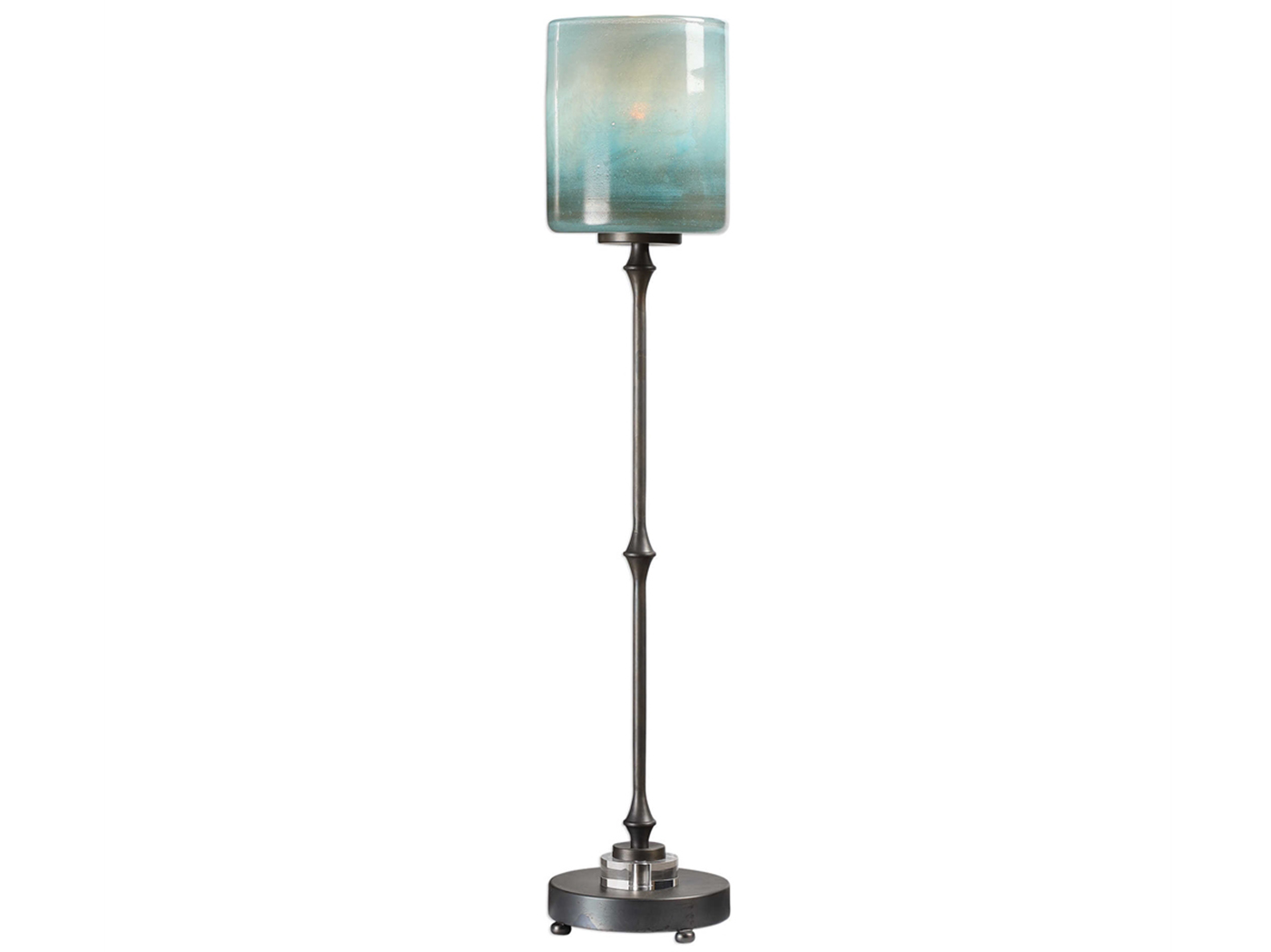 Blue Art Glass And Bronze Table Lamp 34 H
