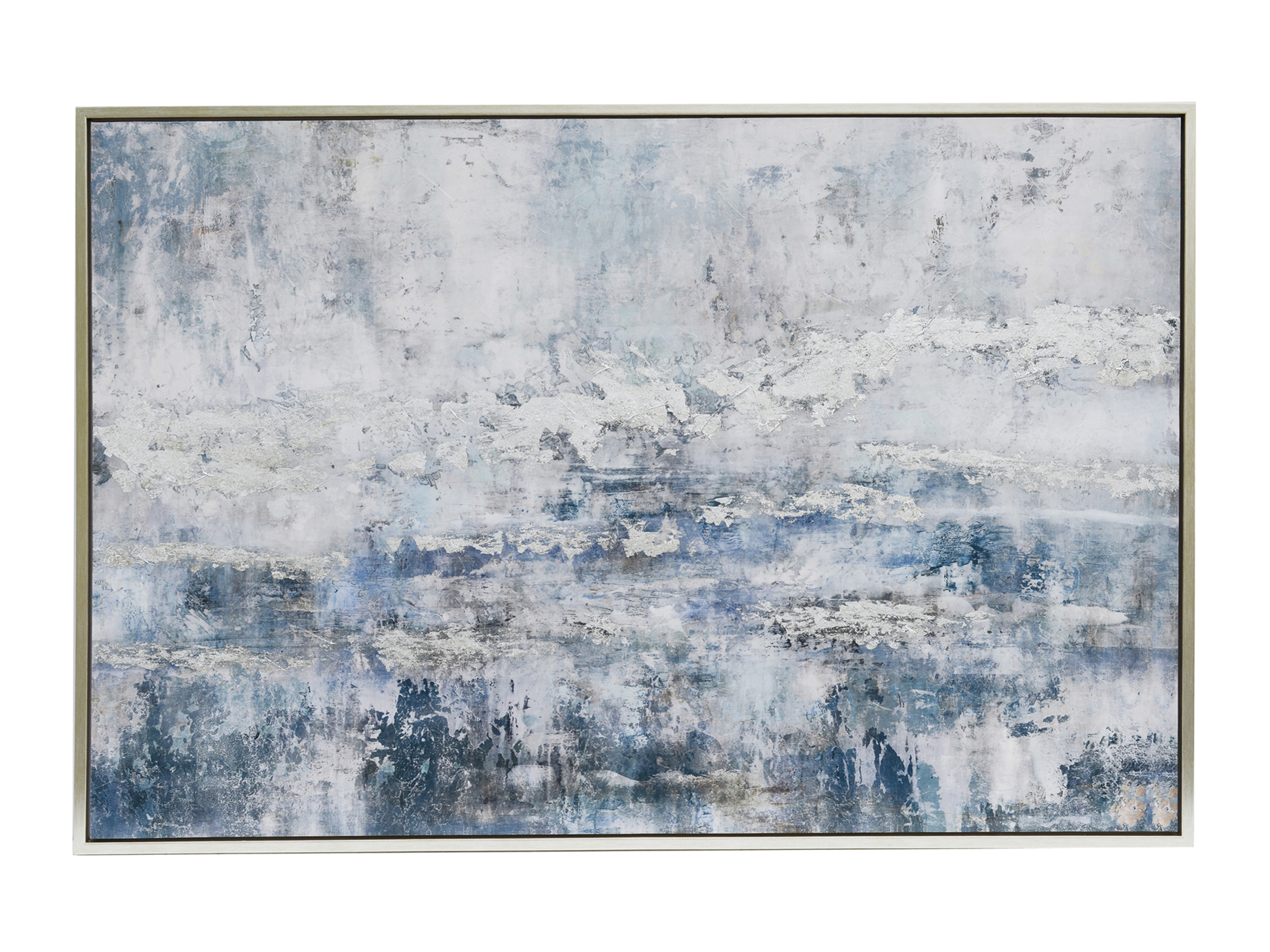 Blue and Silver Textured Flower Framed Canvas 71"W x 20"H Steinhafels