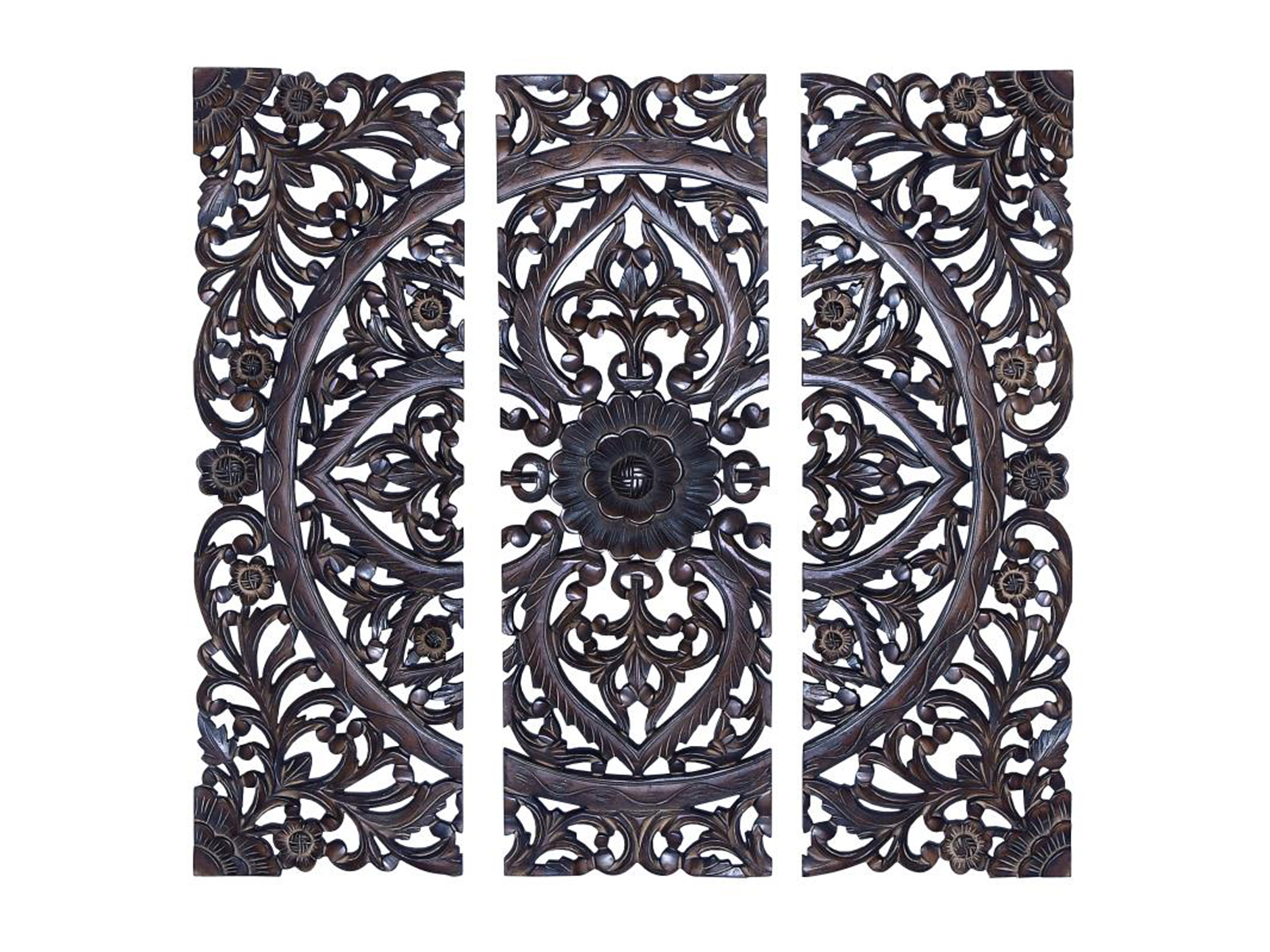 Set of 3 Dark Wood Ornate Wall Plaques 36"W x 36"H Steinhafels