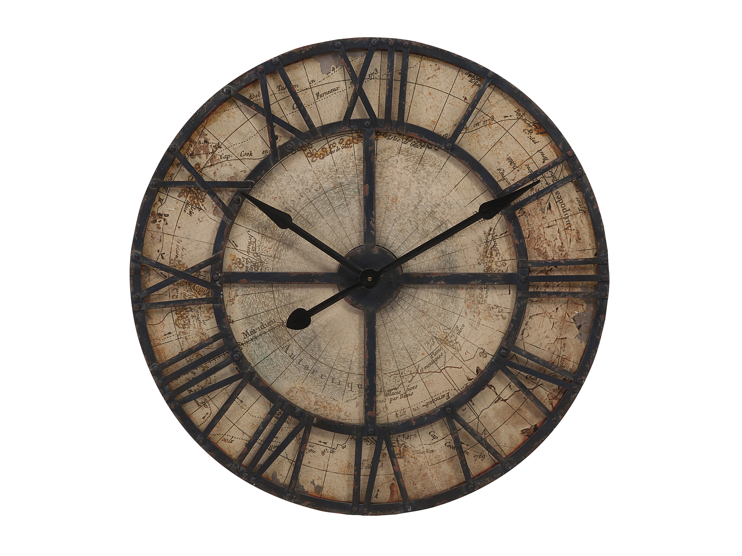 Rustic Metal/Map Wall Clock 31.5" Rd. Steinhafels