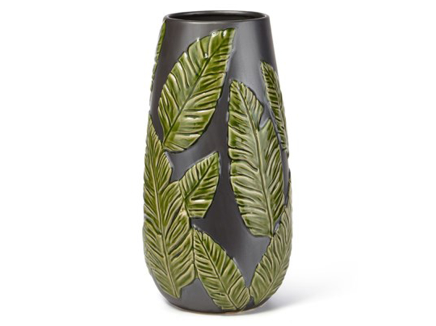 Small Green/Black Leaf Ceramic Vase 8"W x 16"H Steinhafels