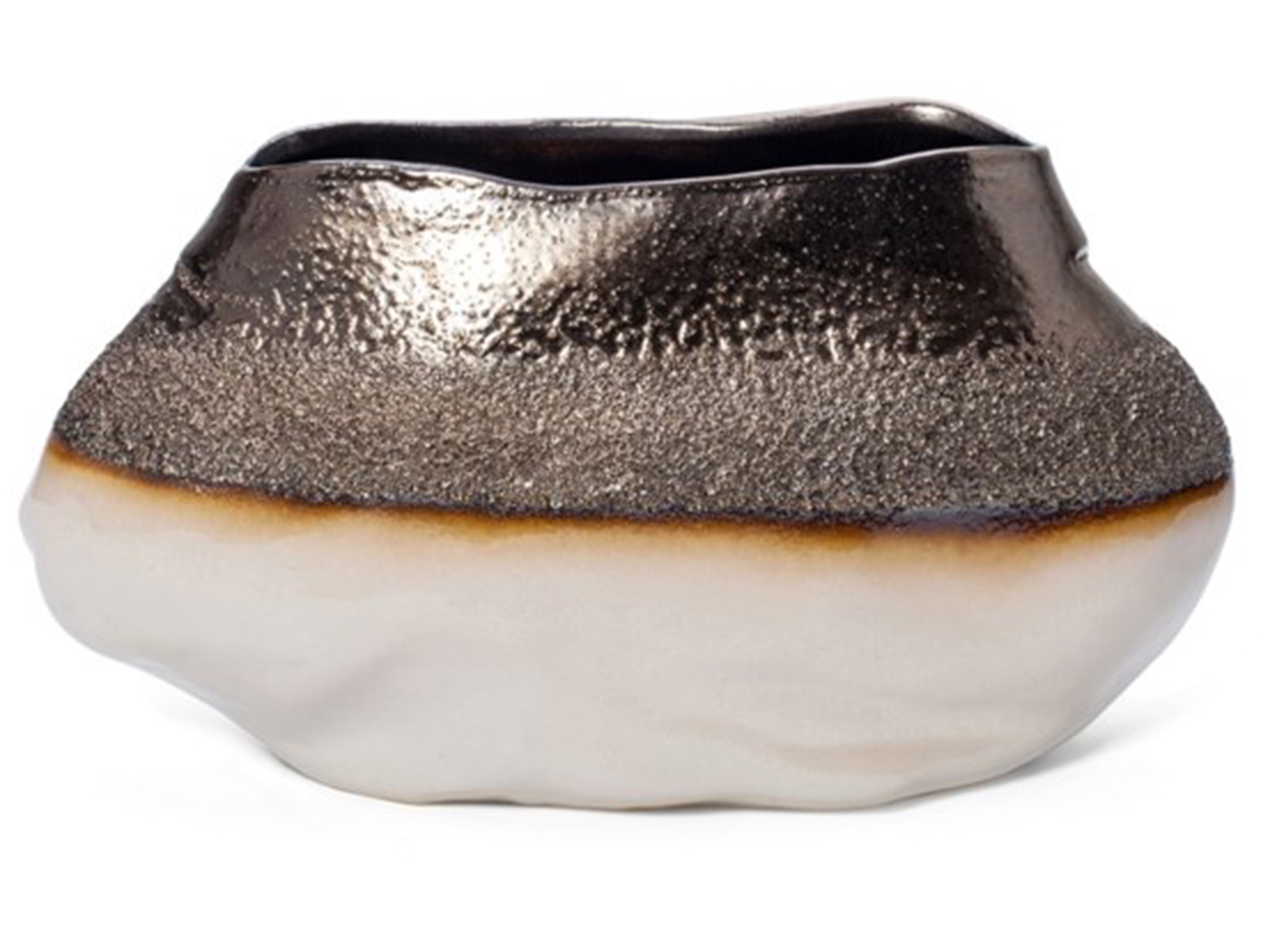 Large Cream and Gold Ceramic Vase 12"W x 7"H Steinhafels