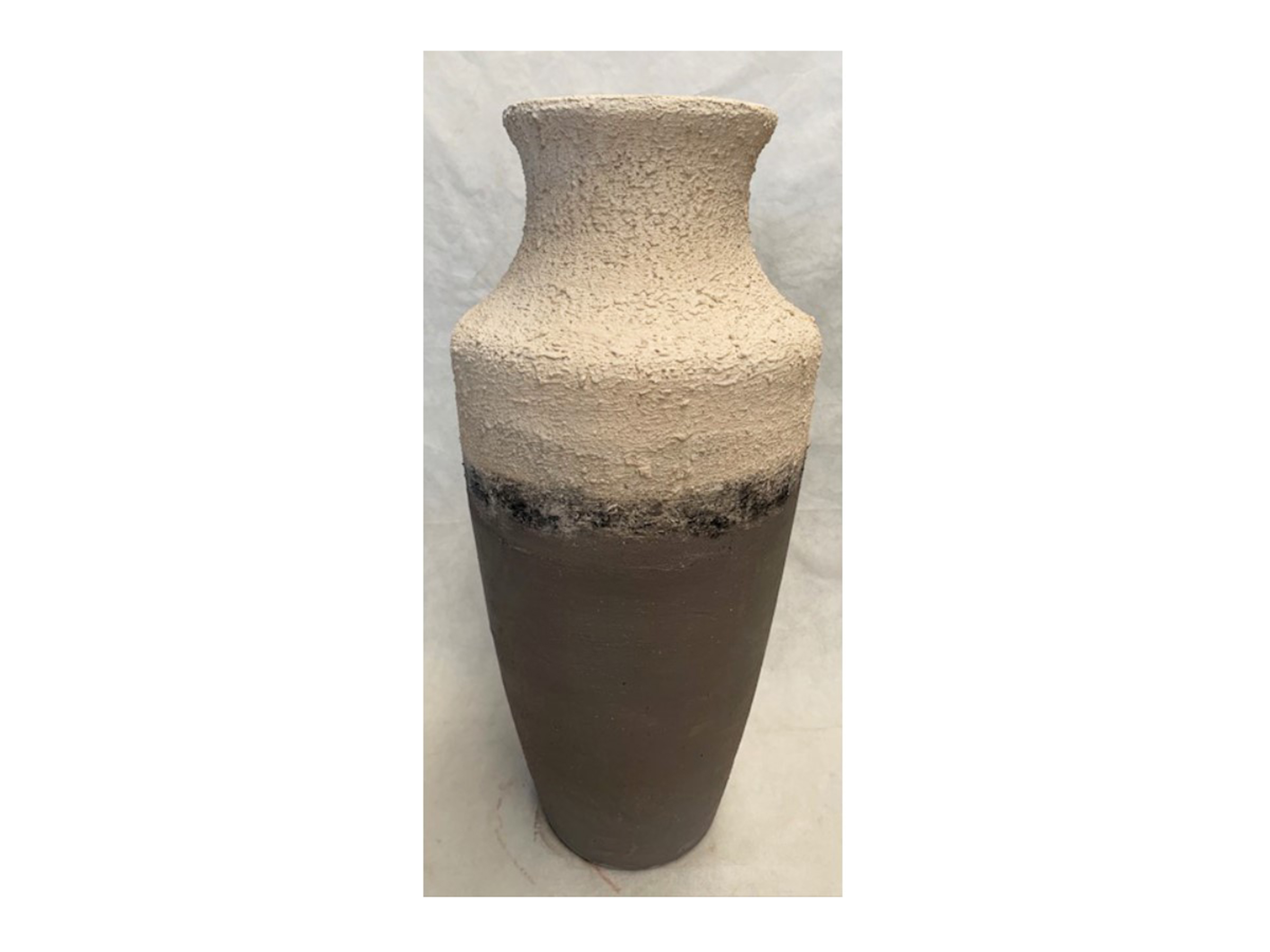 Medium Brown & White Handled Ceramic Floor Vase 13"W x 32"H Steinhafels