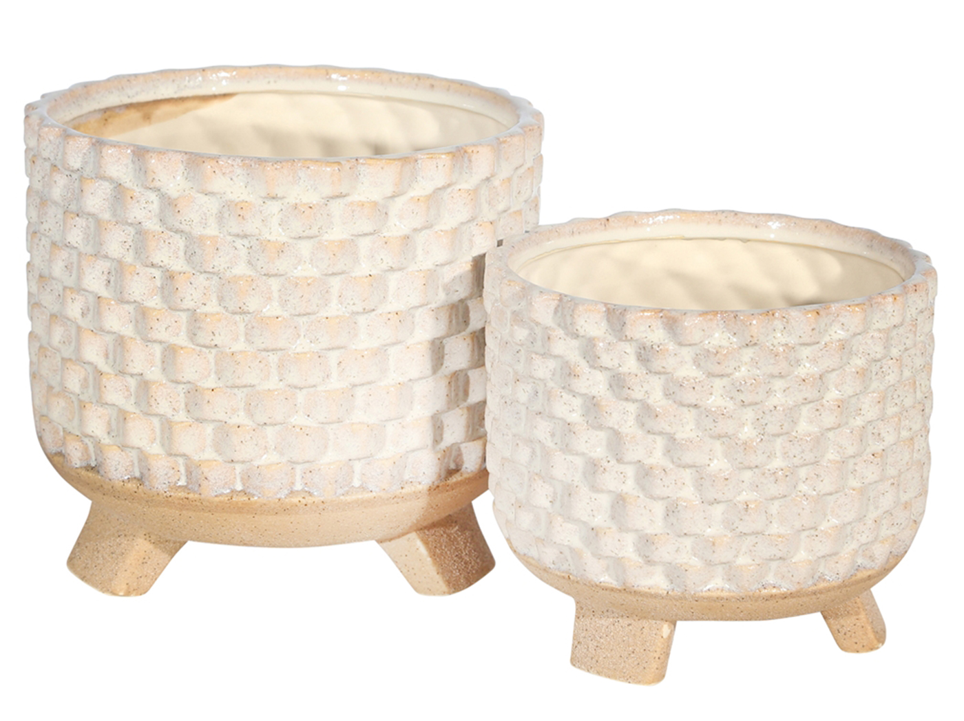 Set of 2 Cream Textured Planters 6/8"W x 6/8"H Steinhafels