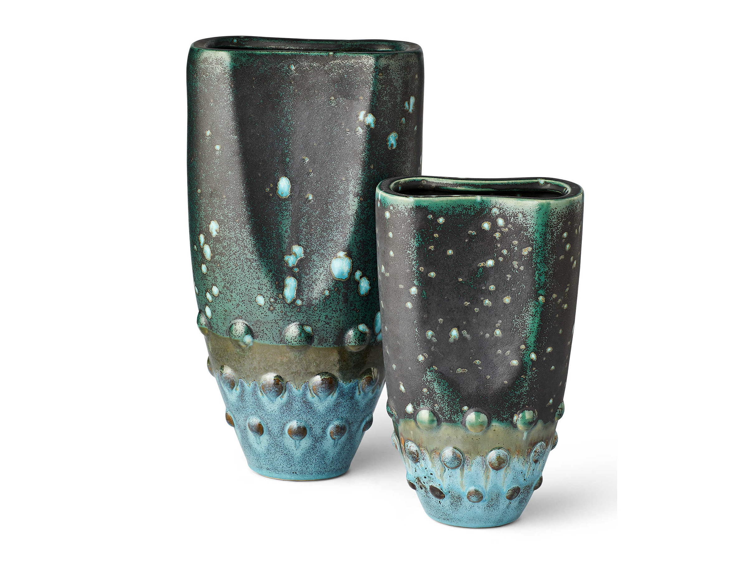 Set of 2 Aqua and Teal Vases 9"W x 16"H Steinhafels