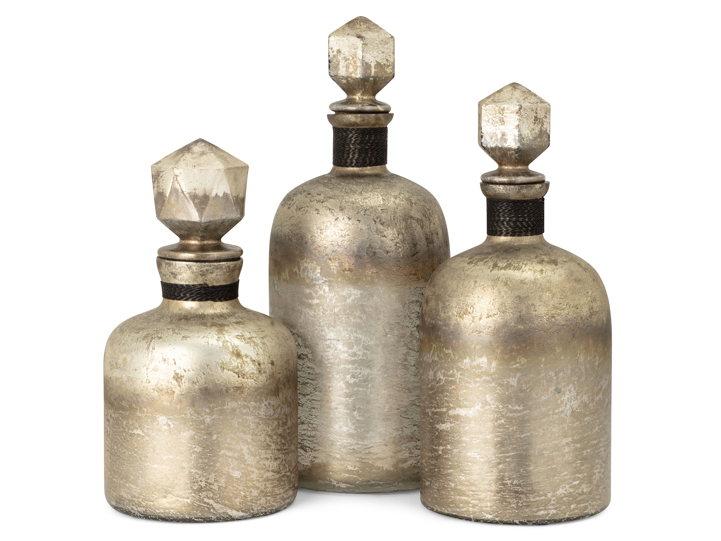 Set of 3 Antique Gold Glass Bottles 14"/16"/18"H Steinhafels