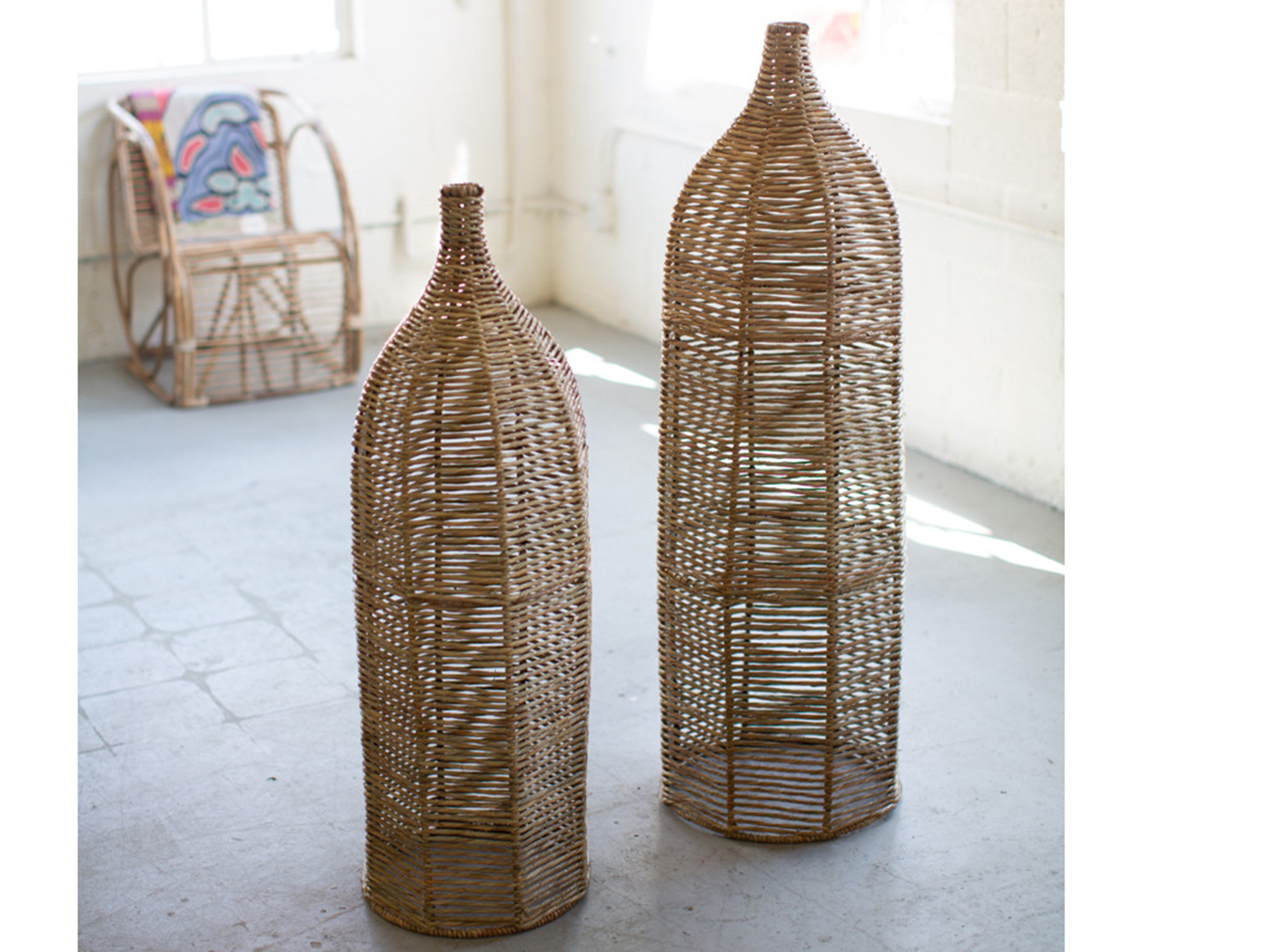 Set of 2 Large Seagrass and Iron Bottles 15.5"W x 42/48"H Steinhafels