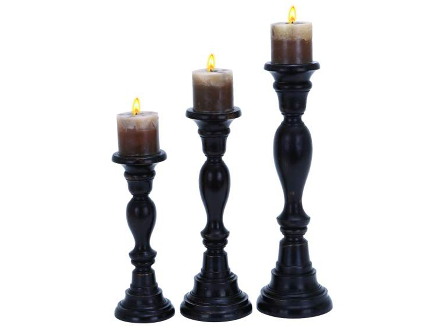 Set of 3 Black Wood Candleholders 12/15/18"H Steinhafels
