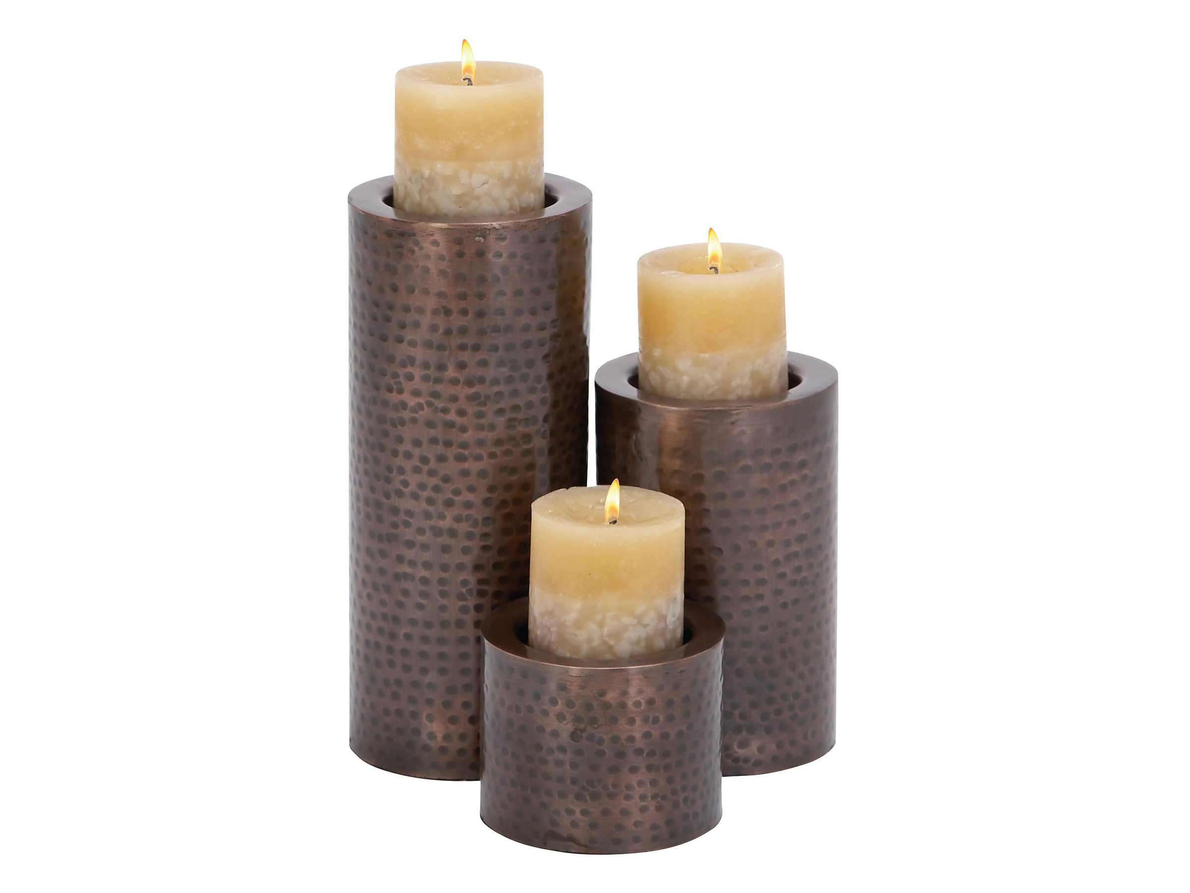 Set of 3 Bronze Metal Candle holders 4/7/11"H Steinhafels