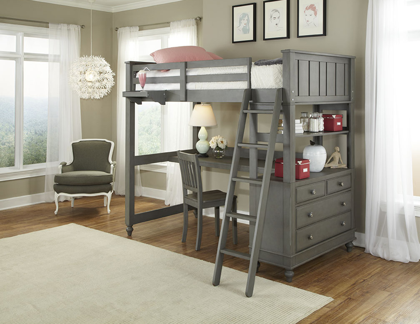 Lake House Twin Loft with Chest and Desk Top Steinhafels